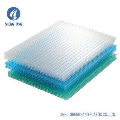 Biru 4 Lapisan 18mm Polycarbonate Hollow Sheet Tahan Api 1050mm