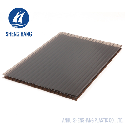 Kuning Abu-abu 10mm Twin Wall Polycarbonate Panels Untuk Rumah Kaca Tahan Cuaca
