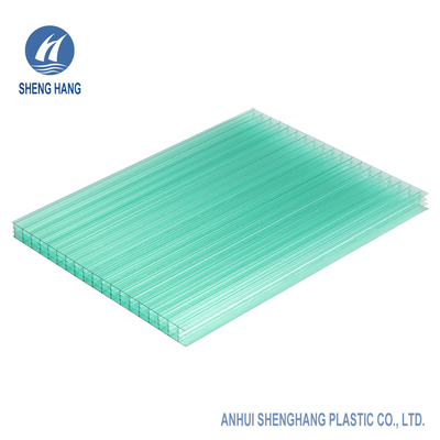 Biru 4 Lapisan 18mm Polycarbonate Hollow Sheet Tahan Api 1050mm